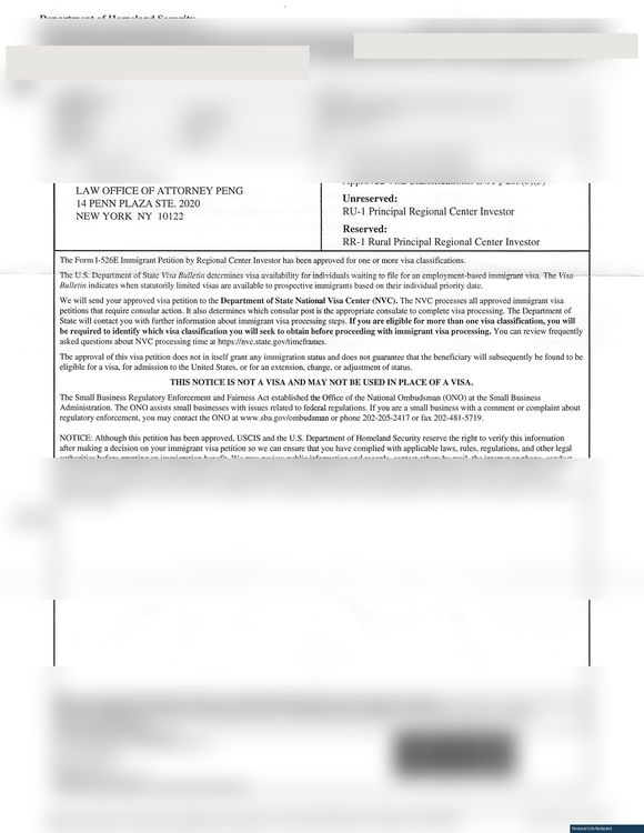 EB-5 I-526E Approval